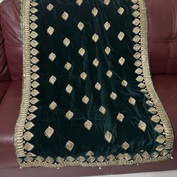Velvet Shawl With Golden Thread Embroidery
