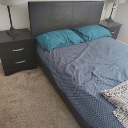 Full Size Bed With Mattress Frame Head Board And 2 Night Stand 