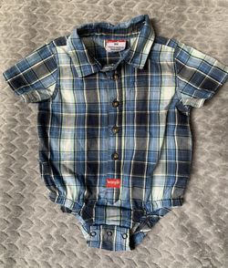 Wrangler Plaid Button Down Onesie with Collar in 9M