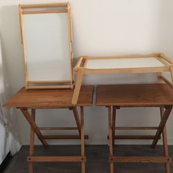 TV Trays Two Folding Oak Tables, Two Bed Tables Folding