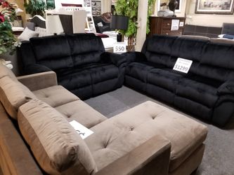 Brand new black padded suede reclining sofa + loveseat 2PCs set
