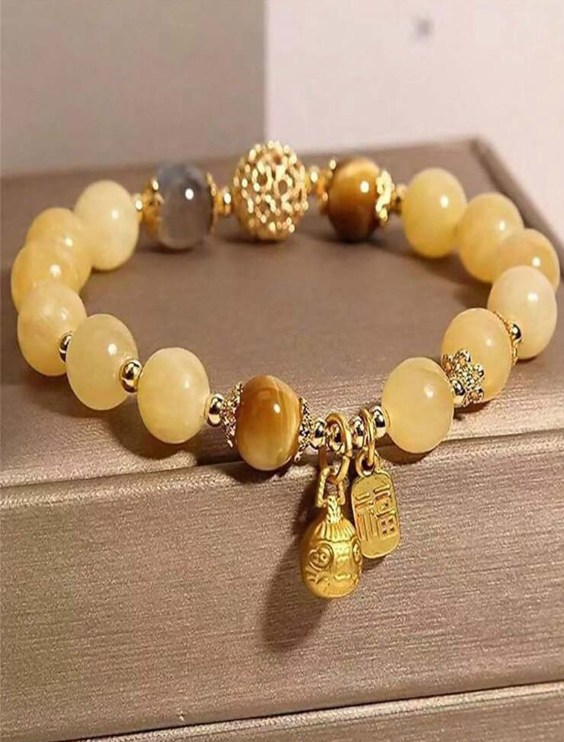 Yellow Beaded Bracelet with Charms Size: OS