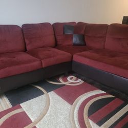 Beautiful Velvet Sectional, Ottoman, And Rug