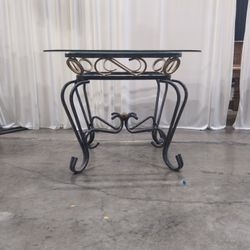 Ornate Scrollwork Iron and Glass End Table