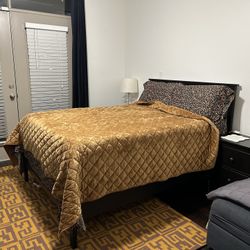 Full Size dark Brown Bed Frame With Metal Box Spring 