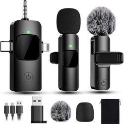 4 in 1 Mini Microphone Wireless Lavalier Microphone for iPhone Android Computer Laptop Camera USB-C,2.4G Ultra-Low Delay,Noise Reduction,Double Lapel 