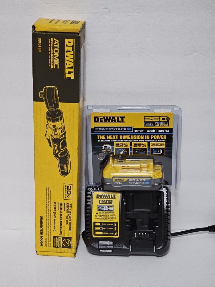 DEWALT ATOMIC 

20-Volt Maximum Lithium-Ion 3/8 in. Cordless Ratchet with POWERSTACK Battery and Charger Kit Brand New 
