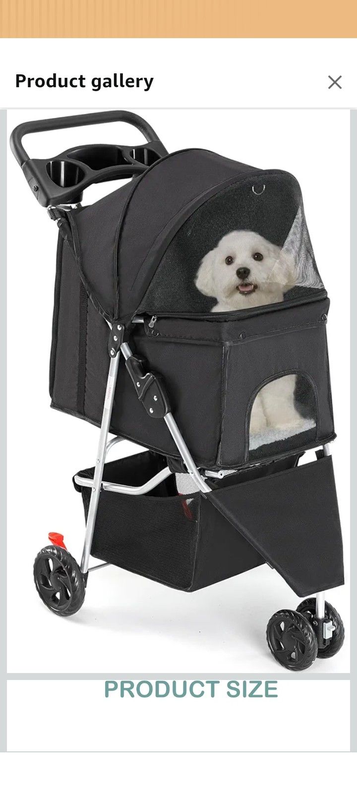 2115 weetcrispy Pet Stroller for Dogs and Cats | Foldable, Lightweight, and Durable | Ideal for Small to Medium Pets | Includes Storage Basket and Cup