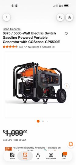 Generac 6875 / 5500-Watt Electric Switch Gasoline Powered Portable Generator with COSense-GP5500E