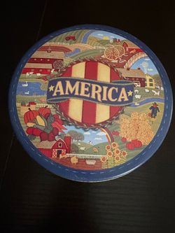 America Farmscape Decorative Round Tin