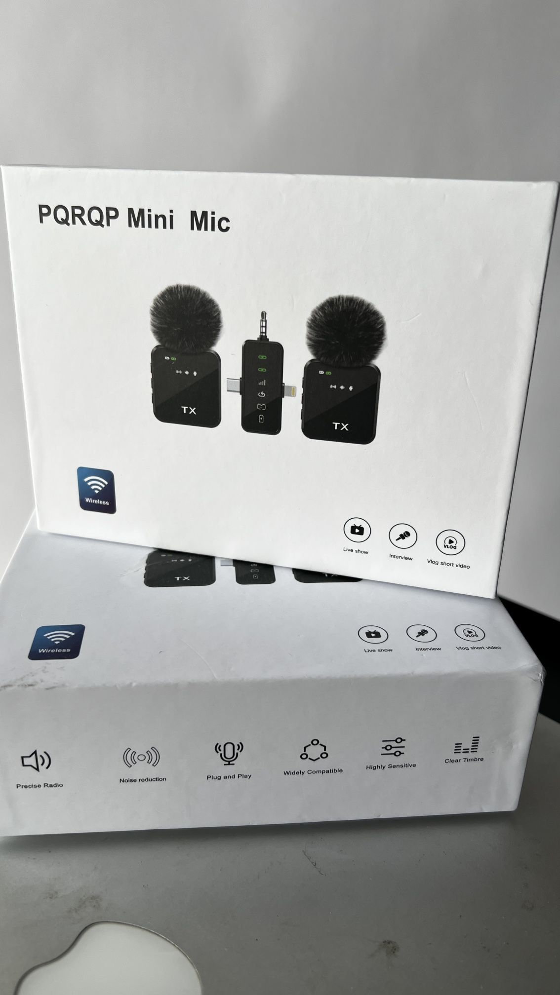 PQRQP 3-in-1 Mini Microphone for iPhone/Android/Camera, Hi-Fi Audio, 48kHz/24-bit, Wireless Microphones, 328ft Range, 20H Battery, Lapel Mic with Nois