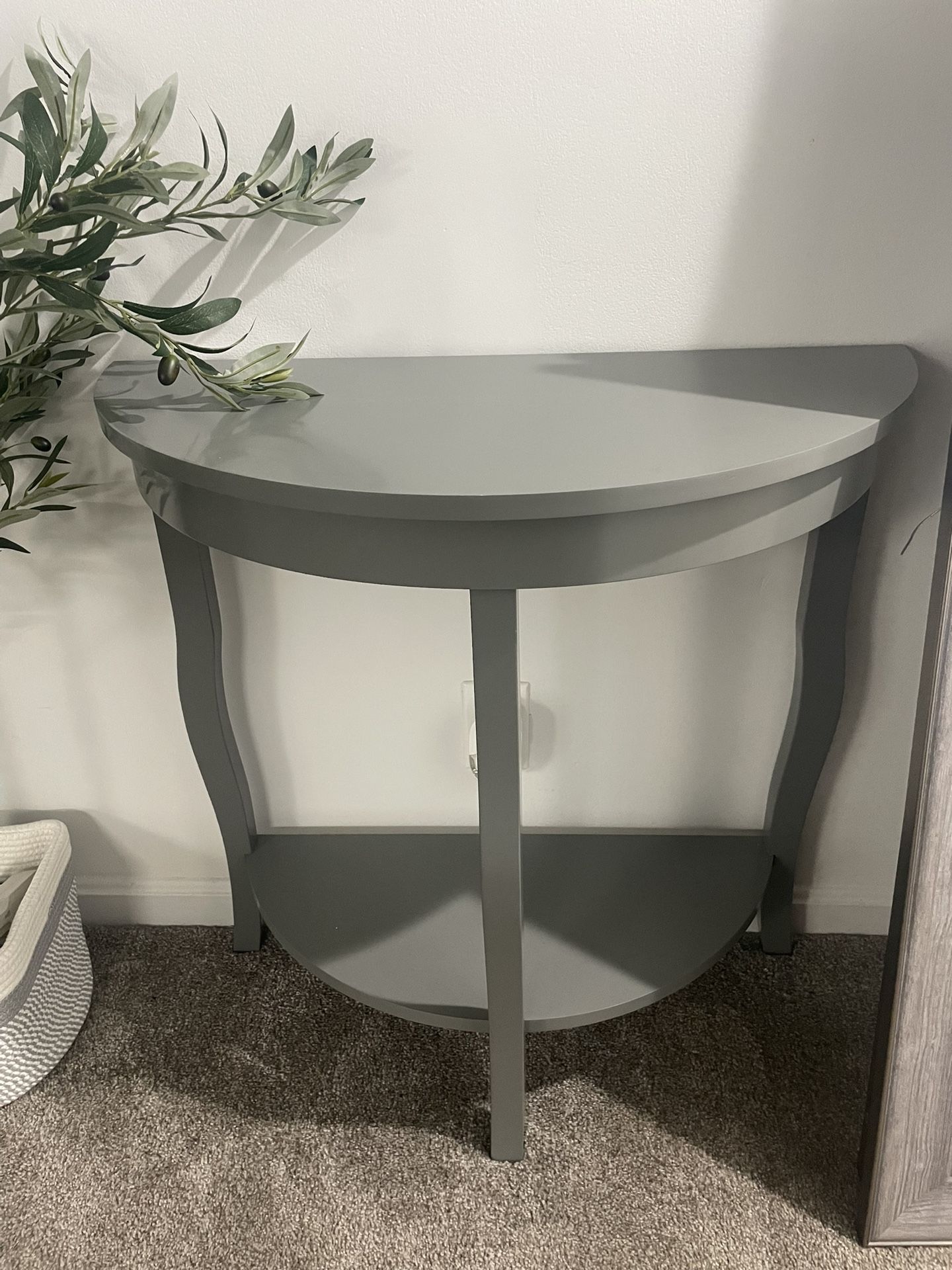 Florissant Transitional Half Moon Console Table with Bottom Shelf