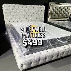 Queen Size Bed Frame With Pillow Top Mattress Included 
