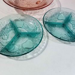 Two Blue Vintage Glass Trays 