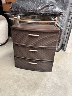 3-Drawer Plastic Storage Cabinet – Brown Wicker Design