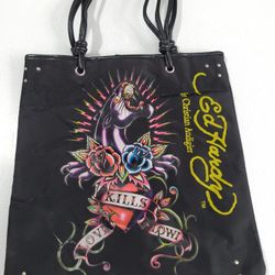 Ed Hardy by Christian Audigier Tote Bag Purse Womens Love Kills Graphic. 