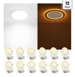 Amico 12 Pack 6 Inch 5CCT LED Recessed Ceiling Light with Double Ring Night Light, 2(contact info removed)K