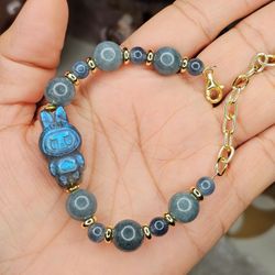 NEW Labradorite LABUBU Charm And Burma JADE with Gold Hardware Bracelet