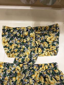 SHEIN Yellow Floral Print Two-Piece Set size large 8/10
