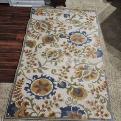 Nourison Aloha Ivory Blue 3’6” x 5’6” Indoor/Outdoor Area Rug - NEW!