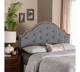 King Size Button Tufted Headboard Gray/Walnut - New in Box