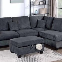 $465 No Tax  Dark Grey Sectional Sofa With Ottoman 