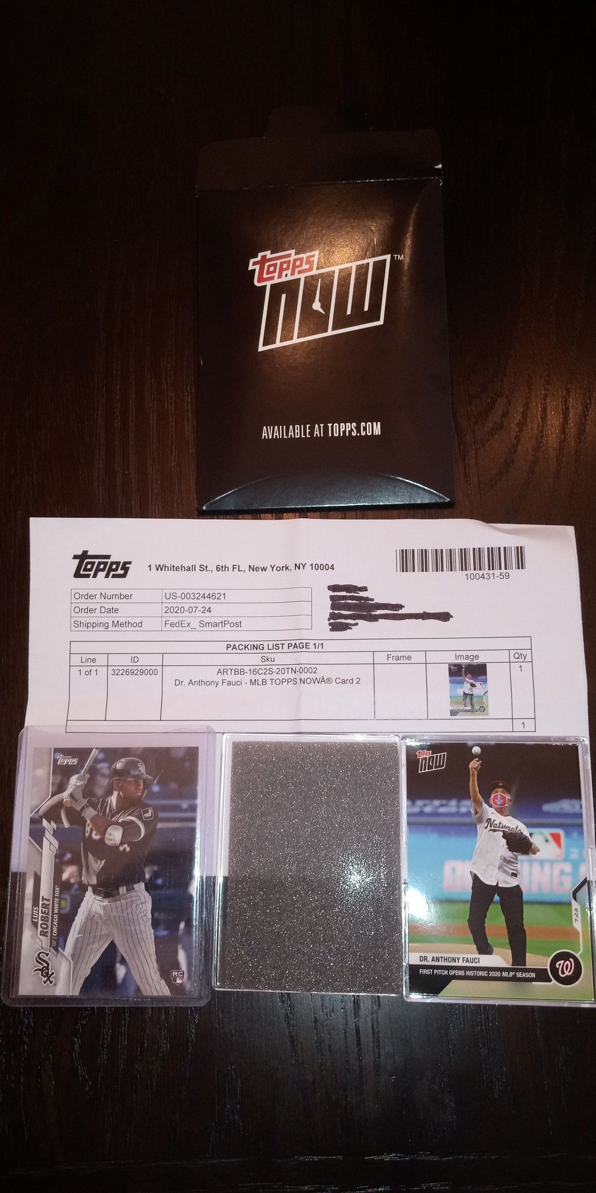 2020 Topps Now Dr Fauci Opening Day Pitch Card & 2020 Topps Luis Robert Rookie Card
