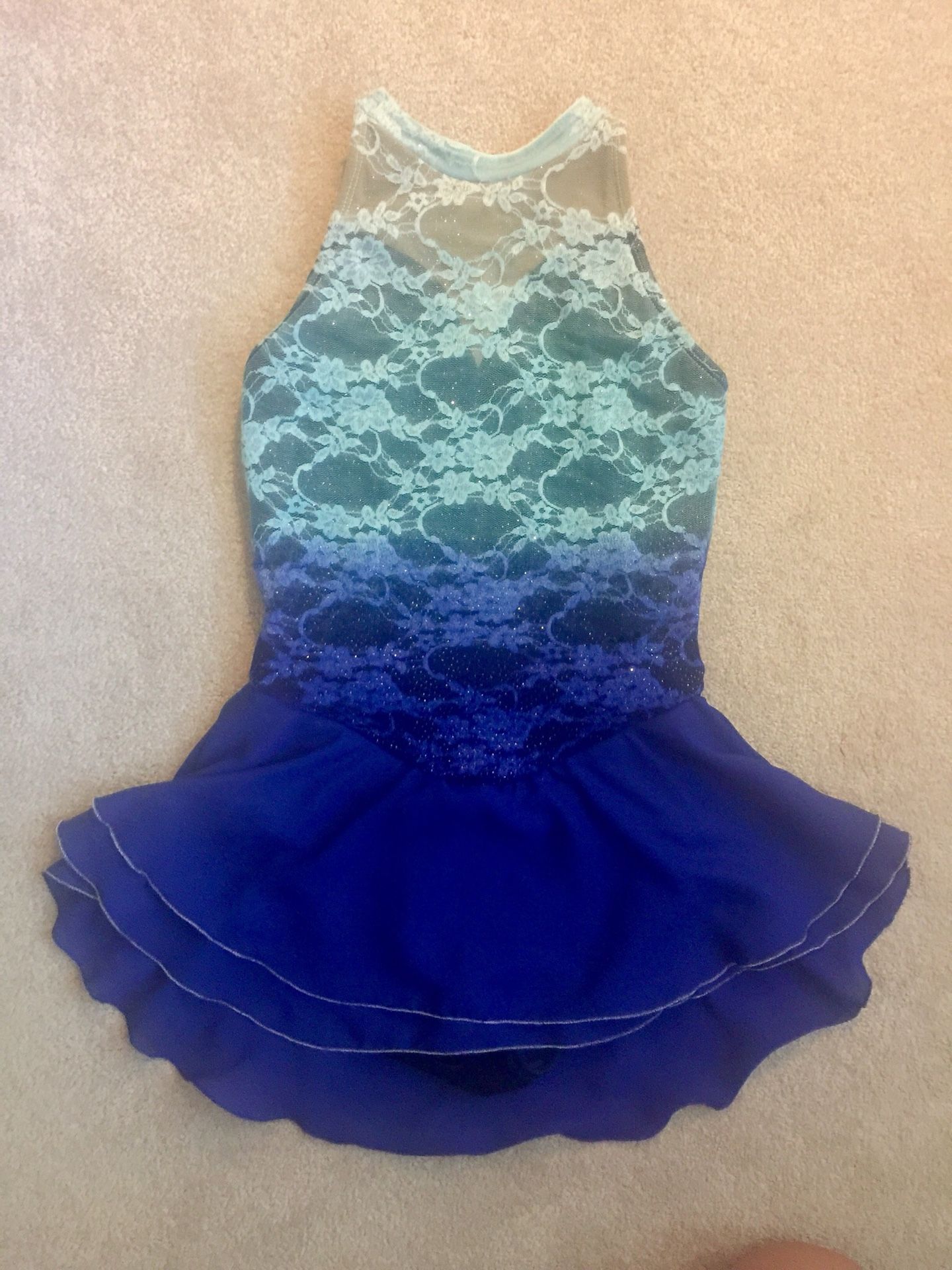 Figure skating dress, Ombré blue/lace/sparkly, Jerry’s/ adult S
