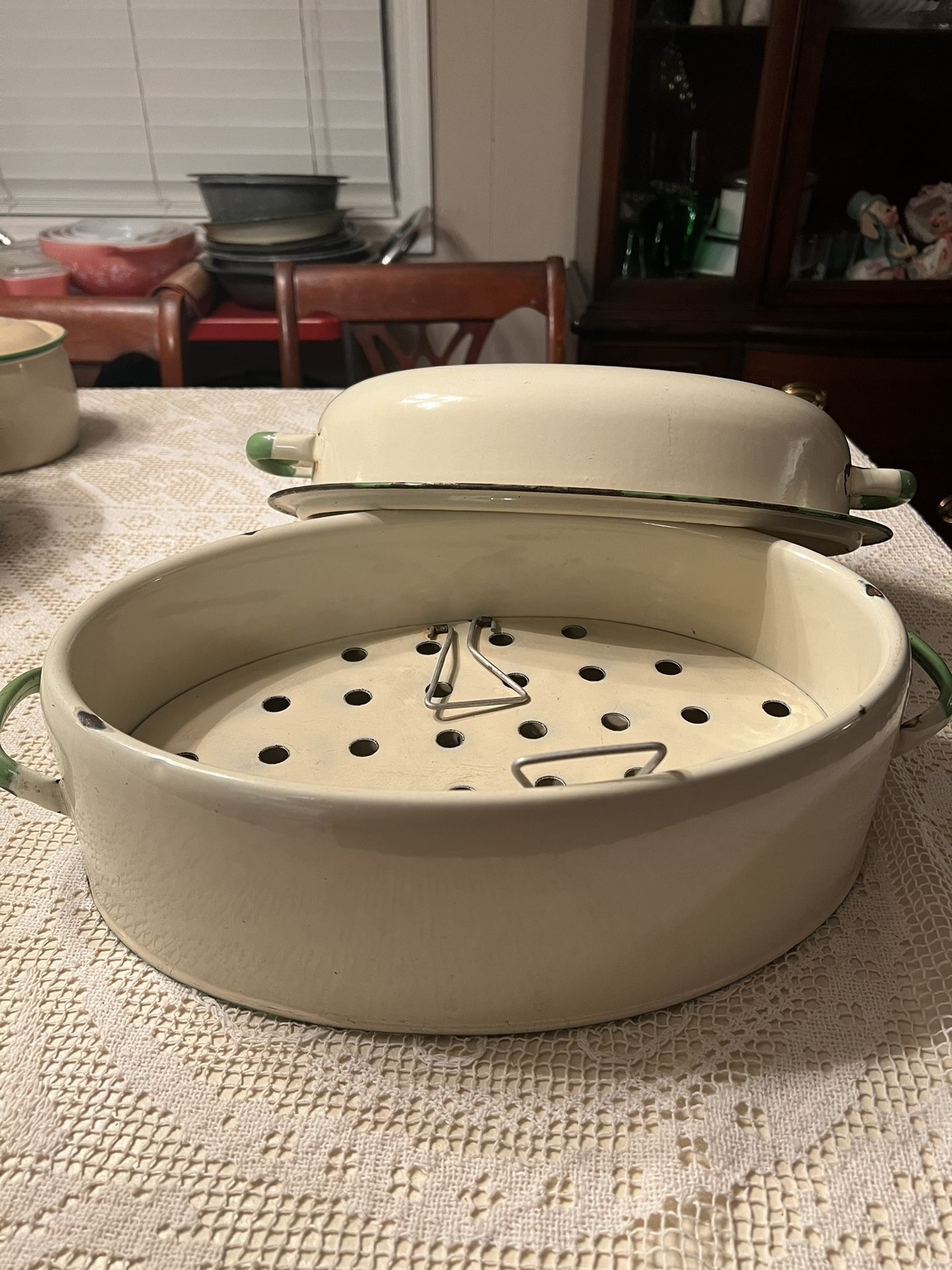 Vintage, Green And Cream Enamelware