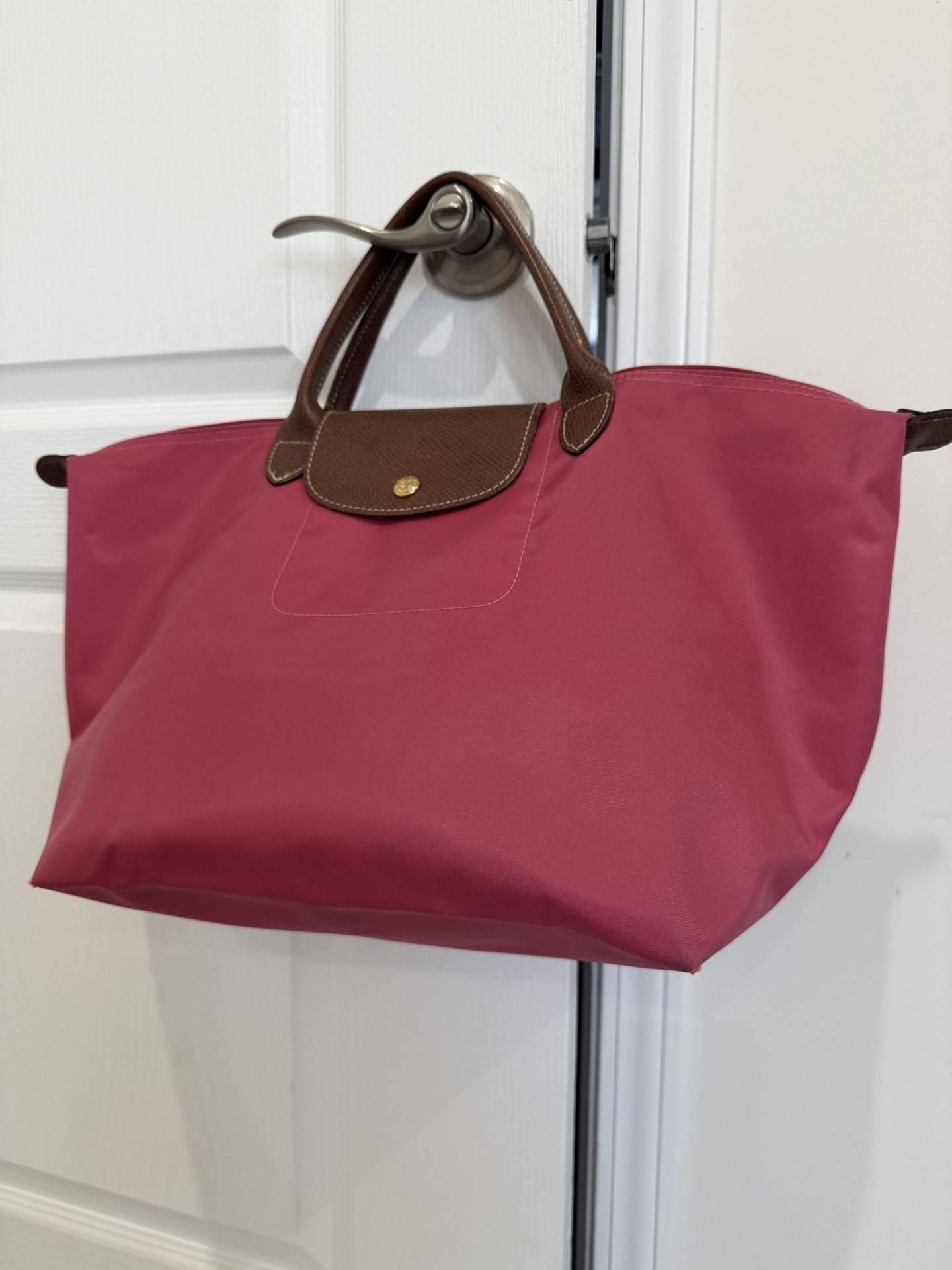 Longchamp Nylon And Leather Pink Tote