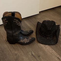 Womens Black Cowboy Boots And Hat 