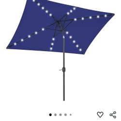 Yaheetech 6.5x10FT Rectangular Patio Umbrella Solar Powered Outdoor Table Market Umbrella with LED Lights & Push Button Tilt & Easy Crank for Garden/L
