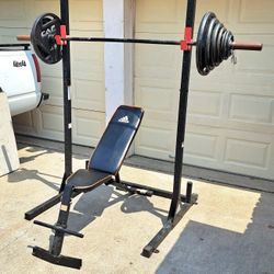 squat rack bench barra olimoica y 255 lb peso 