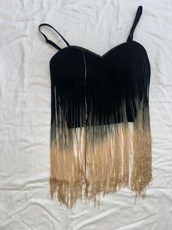Ombre Fringe Crop Top with Spaghetti Straps