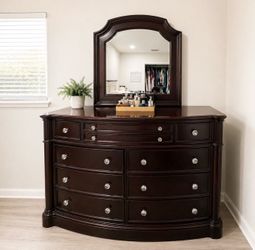 Dark Cherry Solid Wood Dresser with Mirror - MUST GO