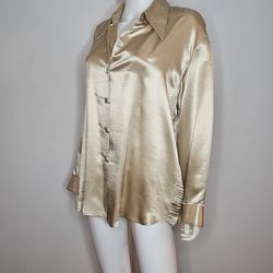 The Limited Shiny Gold Satin Button-Down Blouse Size S VTG 90s