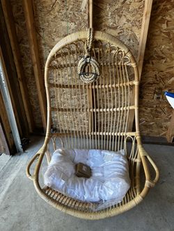NEW Serena & Lily Hanging Rattan Chair + Cushion & Hardware – $300