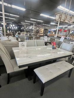 6- Pieces white top marble Dining Set