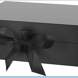 Gift Box Gift Wrap Box Black, 10.5x7.5x3.1 Inches Magnetic Gift Decorative Box with Lid and Ribbon for Men Ｗomen, Collapsible Proposal Box for Christm
