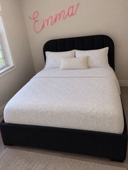 Black Velvet Upholstered Bed Frame/Mattress