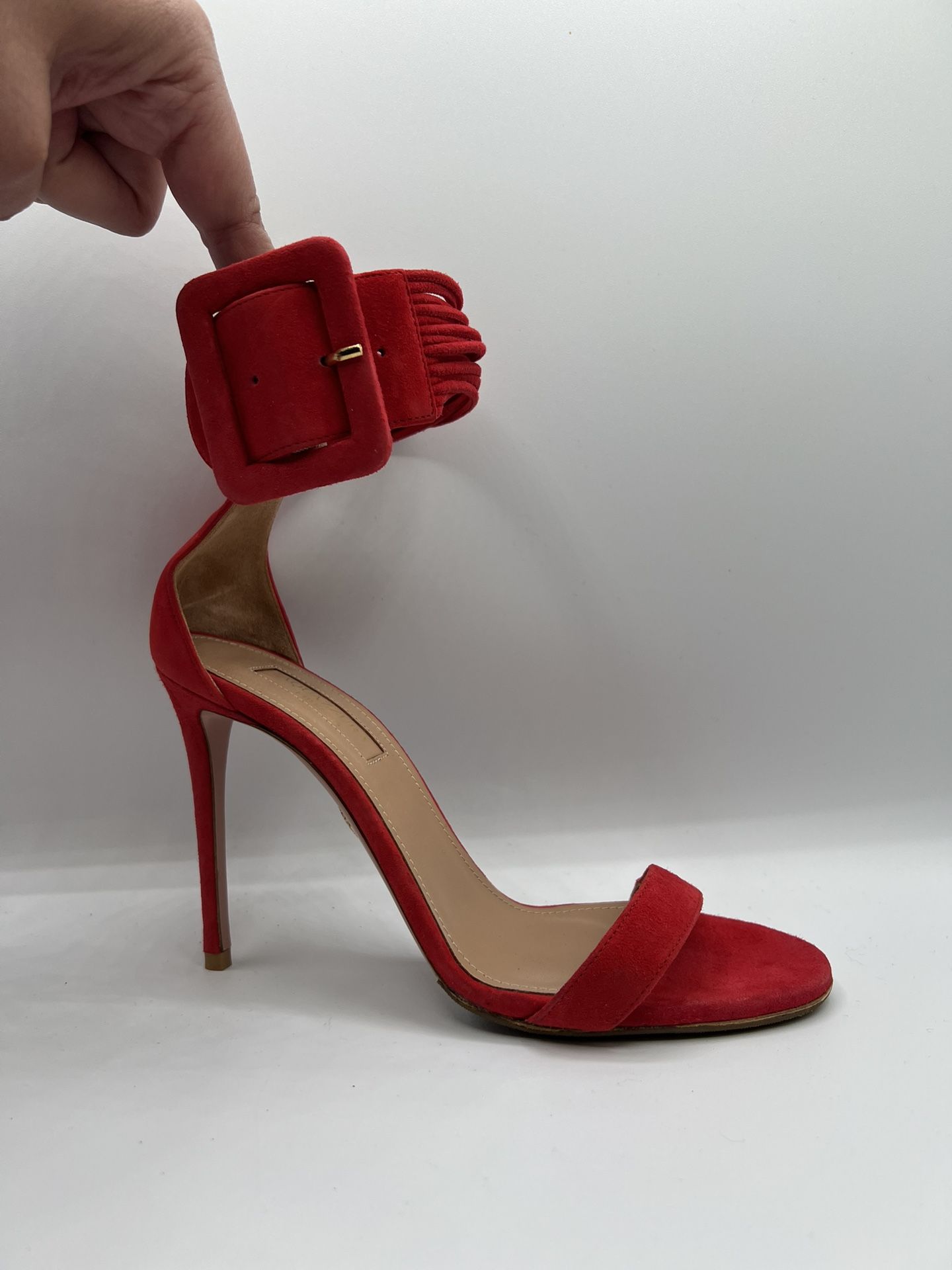 Women’s Aquazzura Red Suede Heel with ankle cuff