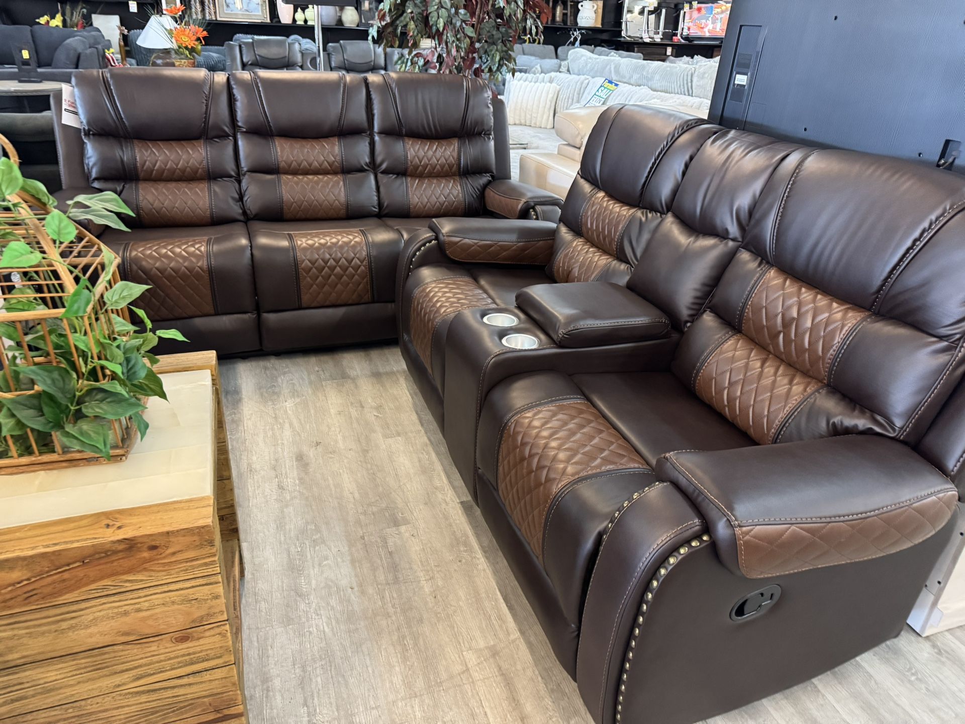 Brown Manual Sofa And Loveseat 