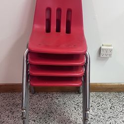 4 Red Virco 9000 Series classroom chairs