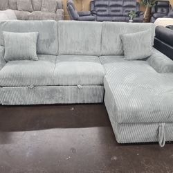 Corduroy Sectional With Pull Out Ottoman