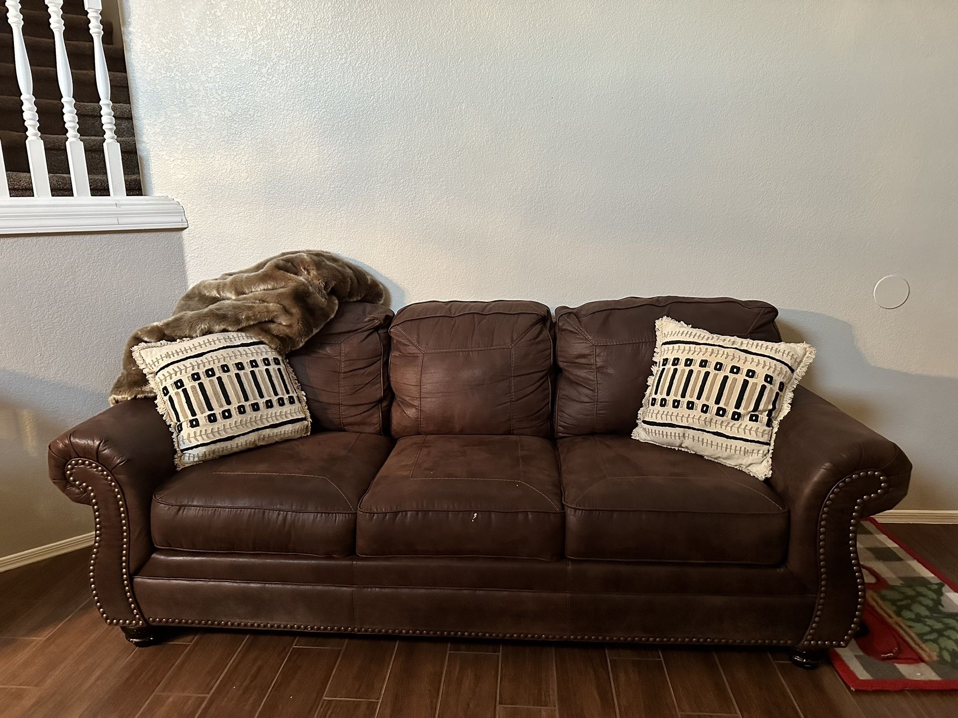 Brown Leather Couch (Fold Out Mattress)