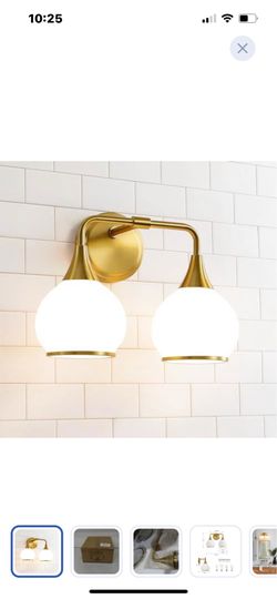 “New”Brass 2 light vanity light fixture w/frosted glass globes