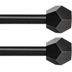 3/4 Inch Black Curtain Rod, 28 to 48 Inch (2.3-4 ft), Geometric Faceted Finial