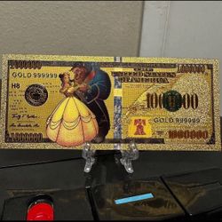 24k Gold Foil Plated Belle Beauty and the Beast Disney Princess Banknote