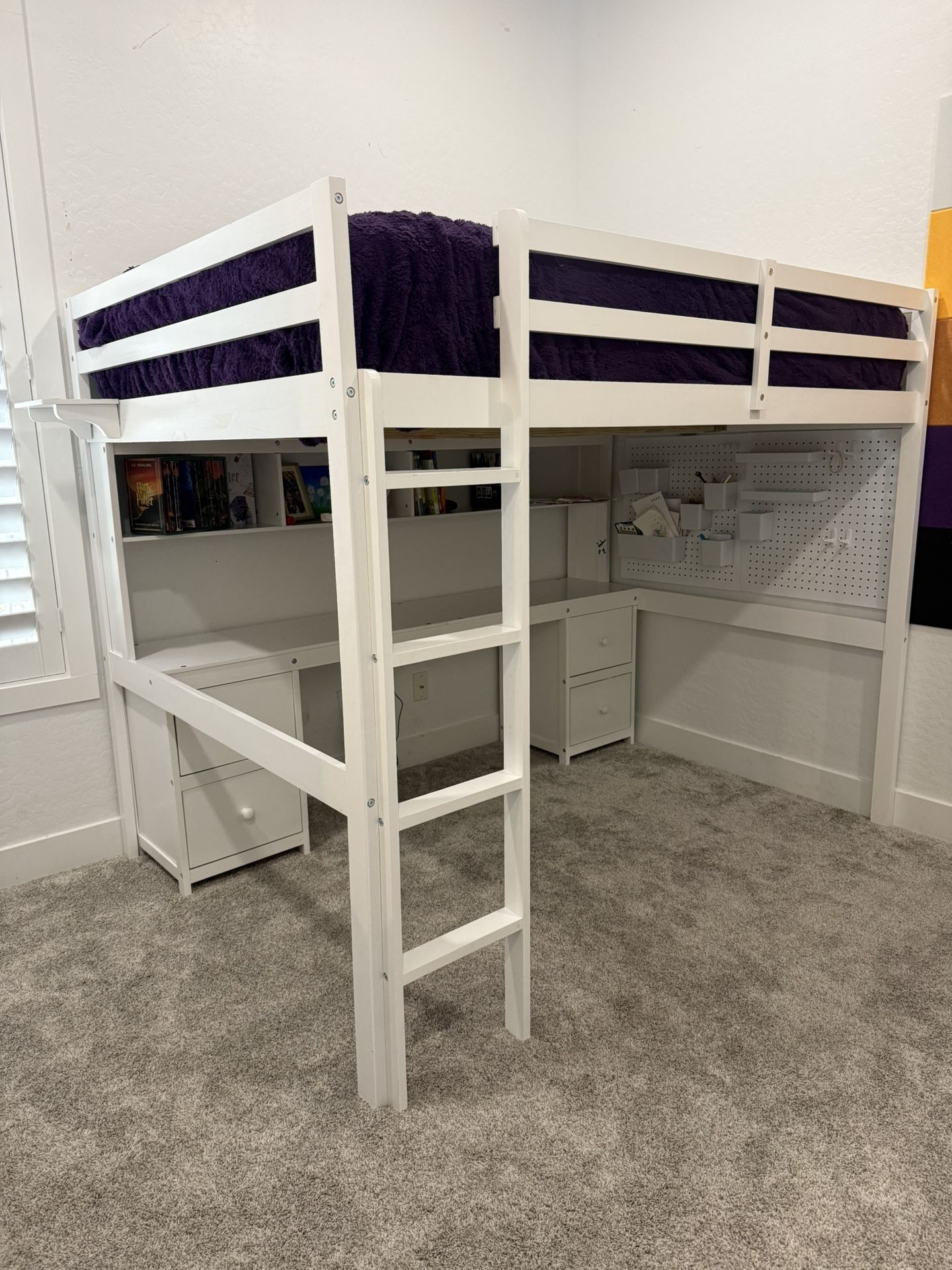 White Wooden Loft Bed