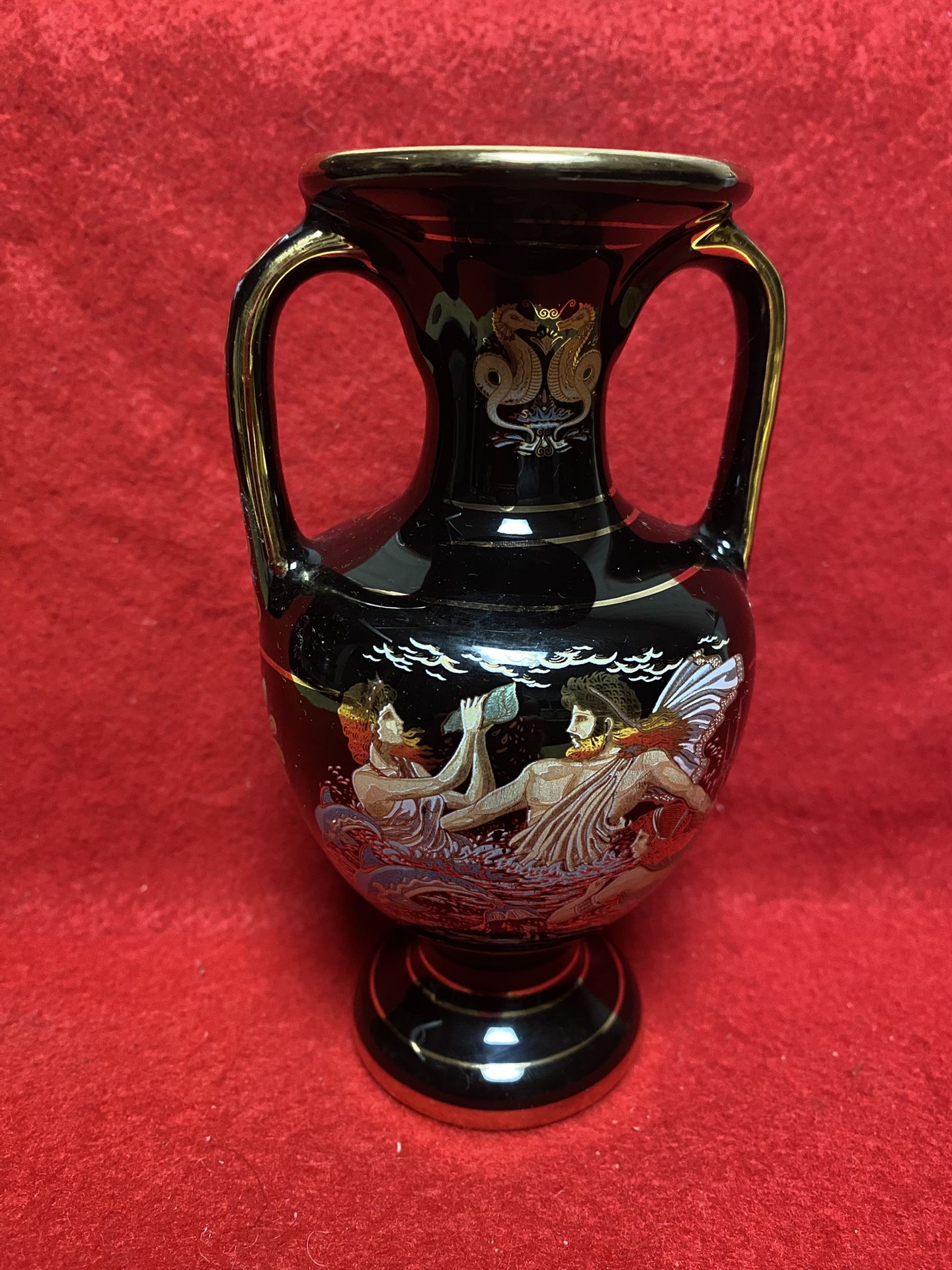 5.5 Inch 24k Black & Gold Handmade In Greece Imported From Greece Greek Ceramic Vase